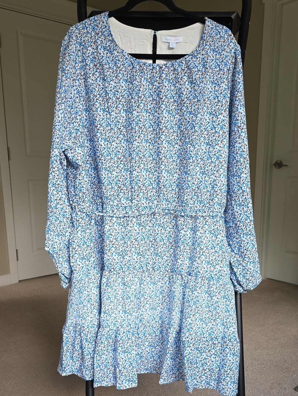 NWT Draper James Long Sleeve Tiered Belted Dress Blue XXL